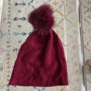 Cashmere beanie hat with poof